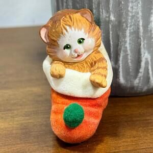 Vtg Hallmark Keepsake Christmas Ornament Flocked Stocking Kitten Orange Tabby
